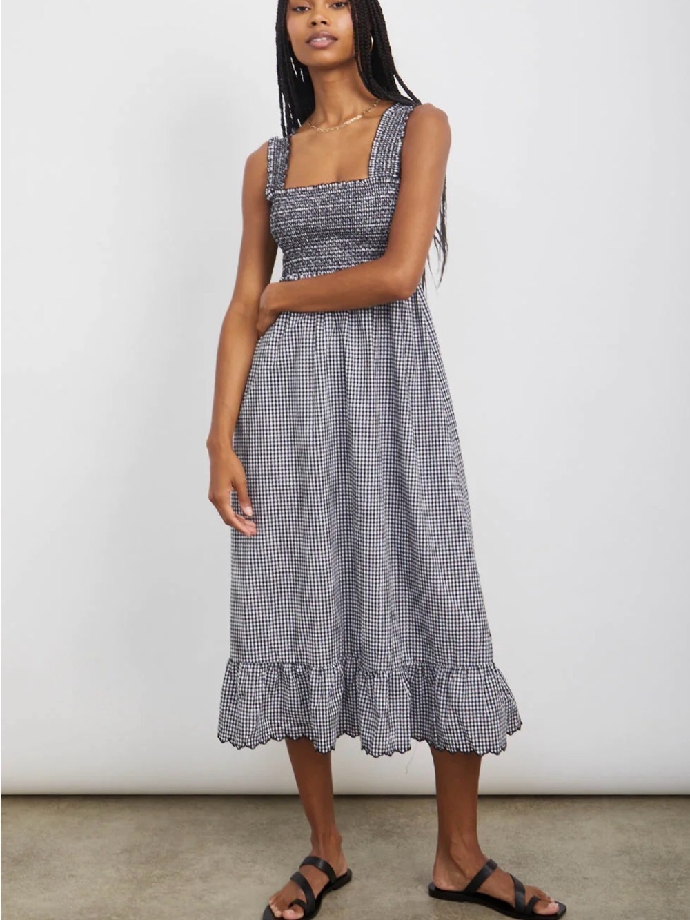 Rails Women's Rumi Dress Smocked Gingham Midi Dress - Black/White